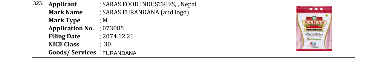 Original bulletin entry for SARAS FURANDANA (and logo)