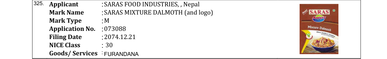 Original bulletin entry for SARAS MIXTURE DALMOTH (and logo)