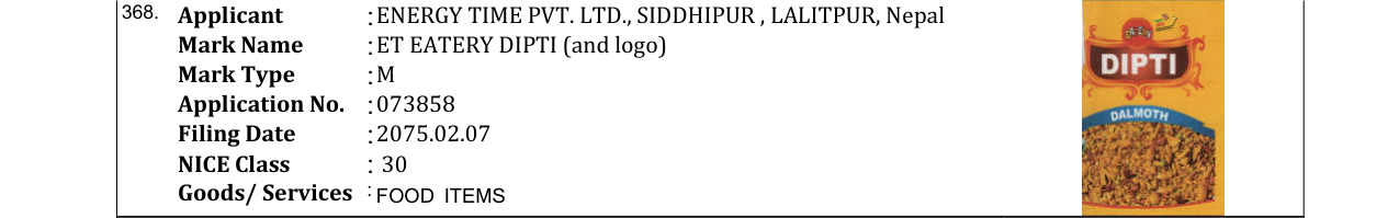 Original bulletin entry for ET EATERY DIPTI (and logo)