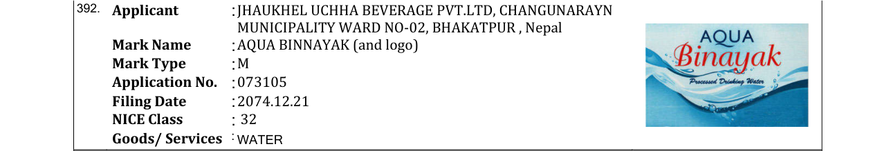 Original bulletin entry for AQUA BINNAYAK (and logo)