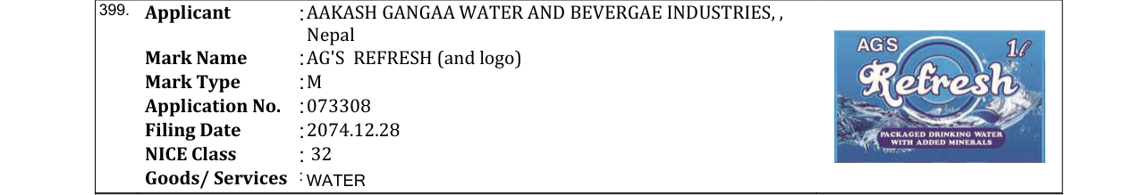 Original bulletin entry for AG'S REFRESH (and logo)