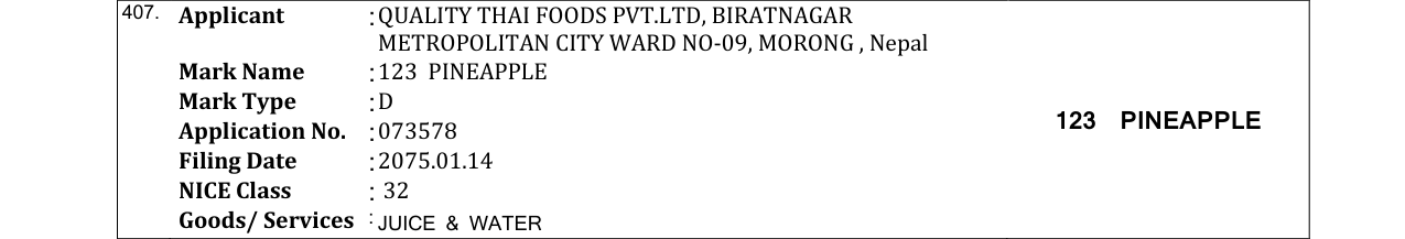 Original bulletin entry for 123 PINEAPPLE