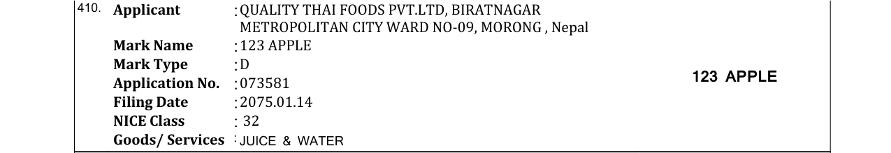Original bulletin entry for 123 APPLE