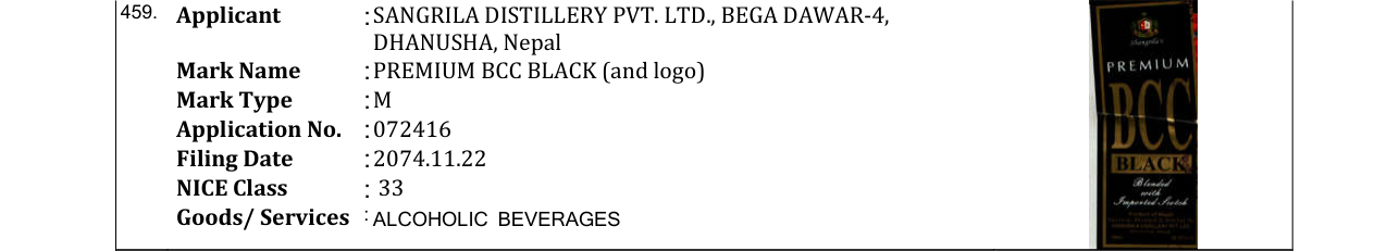 Original bulletin entry for PREMIUM BCC BLACK (and logo)