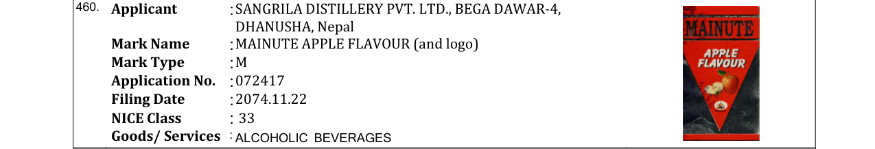 Original bulletin entry for MAINUTE APPLE FLAVOUR (and logo)