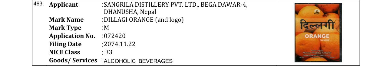 Original bulletin entry for DILLAGI ORANGE (and logo)