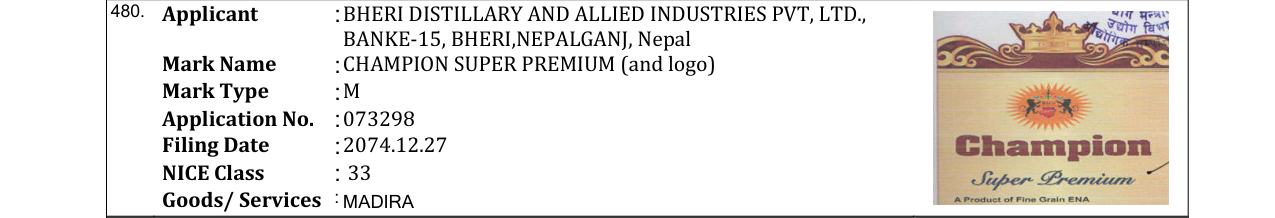 Original bulletin entry for CHAMPION SUPER PREMIUM (and logo)