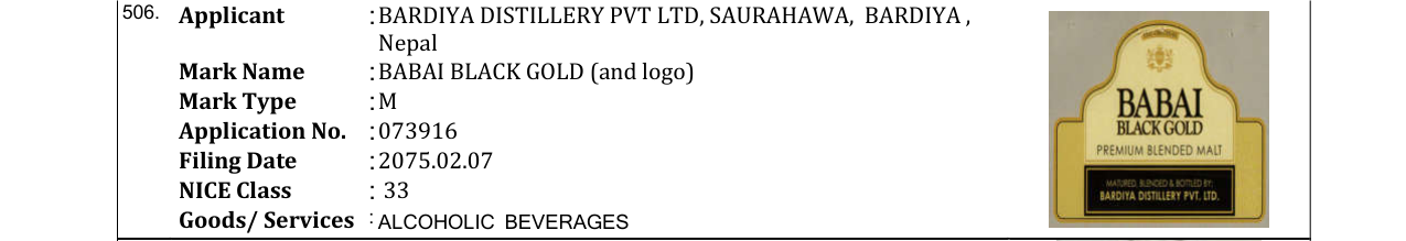 Original bulletin entry for BABAI BLACK GOLD (and logo)
