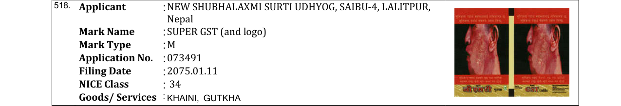 Original bulletin entry for SUPER GST (and logo)