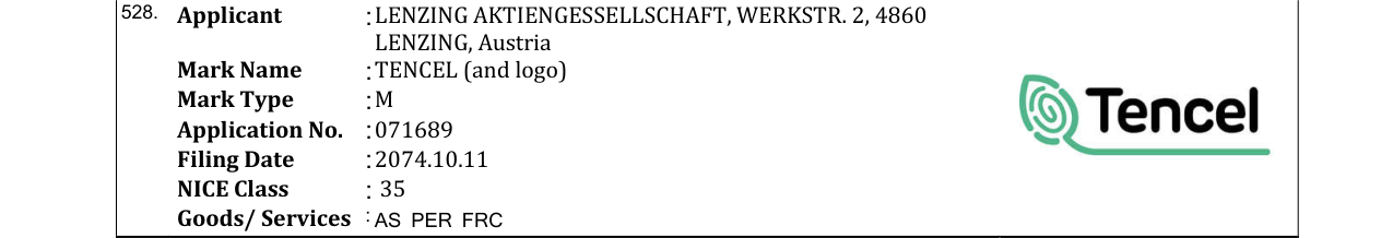 Original bulletin entry for TENCEL (and logo)