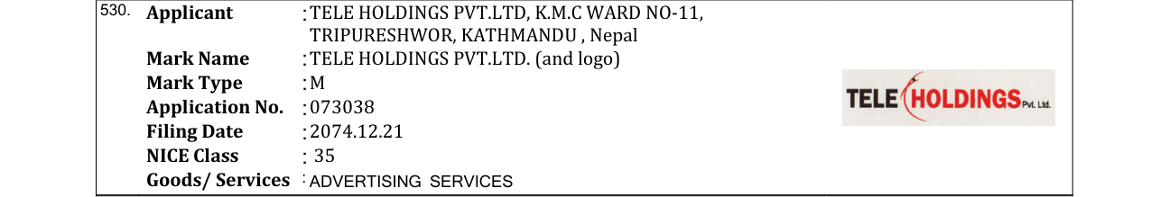 Original bulletin entry for TELE HOLDINGS PVT.LTD. (and logo)