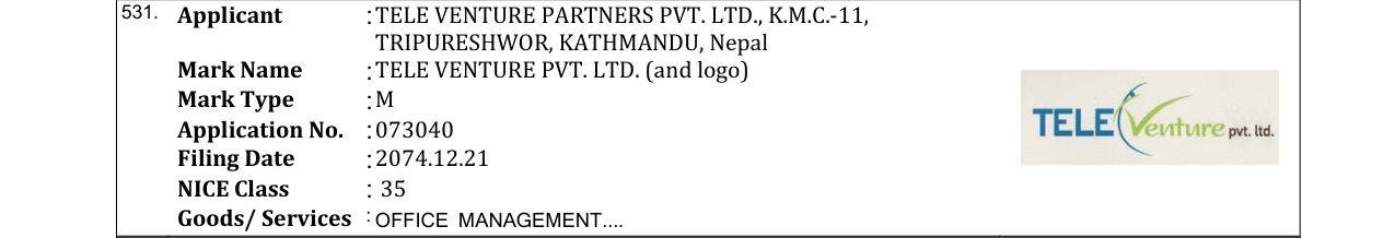 Original bulletin entry for TELE VENTURE PVT. LTD. (and logo)