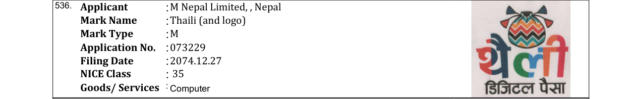 Original bulletin entry for Thaili (and logo)