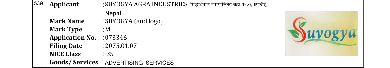 Original bulletin entry for SUYOGYA (and logo)