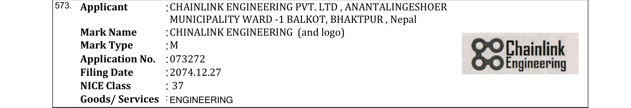 Original bulletin entry for CHINALINK ENGINEERING (and logo)