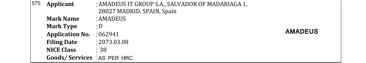 Original bulletin entry for AMADEUS