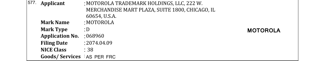 Original bulletin entry for MOTOROLA