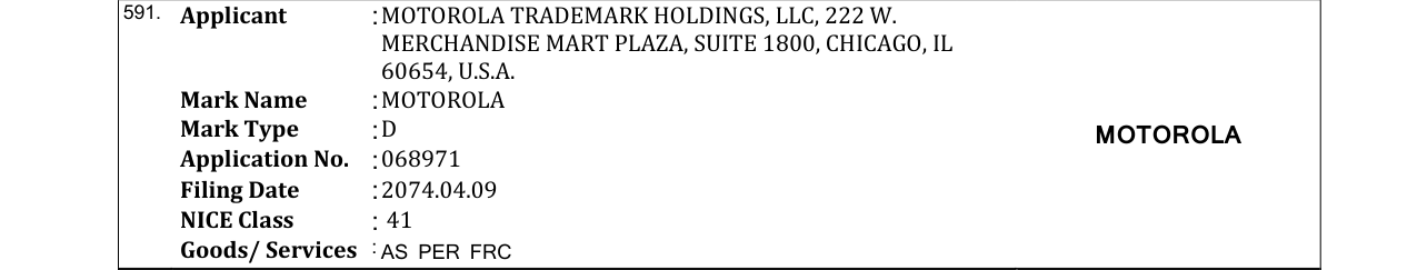 Original bulletin entry for MOTOROLA