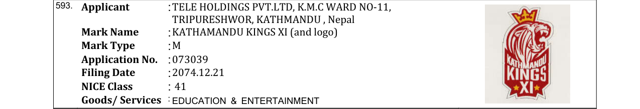 Original bulletin entry for KATHAMANDU KINGS XI (and logo)