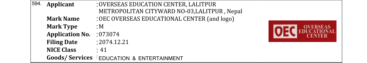 Original bulletin entry for OEC OVERSEAS EDUCATIONAL CENTER (and logo)