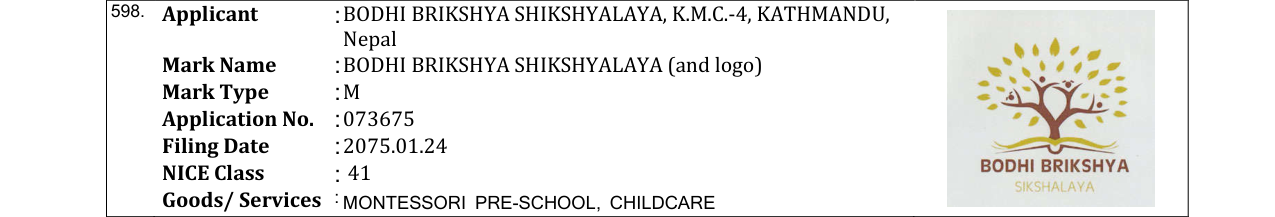 Original bulletin entry for BODHI BRIKSHYA SHIKSHYALAYA (and logo)