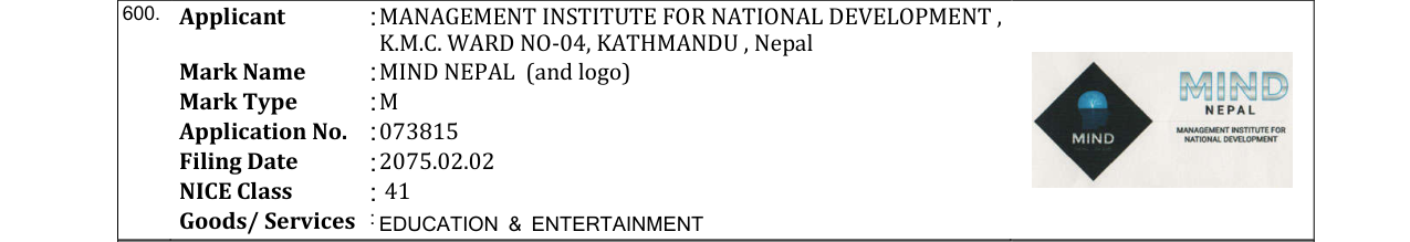 Original bulletin entry for MIND NEPAL (and logo)