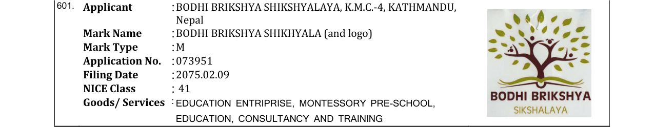 Original bulletin entry for BODHI BRIKSHYA SHIKHYALA (and logo)