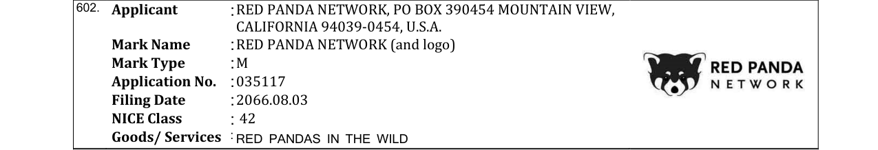 Original bulletin entry for RED PANDA NETWORK (and logo)