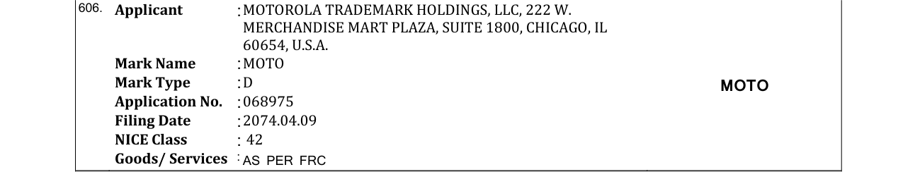Original bulletin entry for MOTO