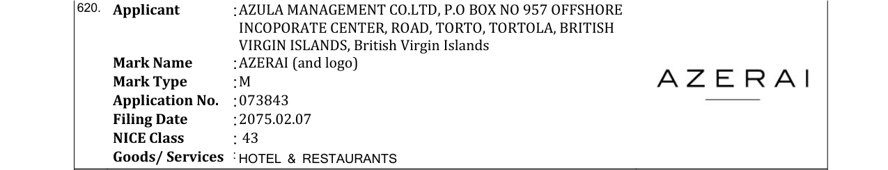 Original bulletin entry for AZERAI (and logo)