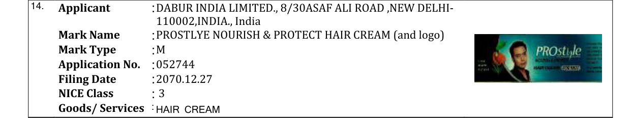 Original bulletin entry for PROSTLYE NOURISH & PROTECT HAIR CREAM (and logo)