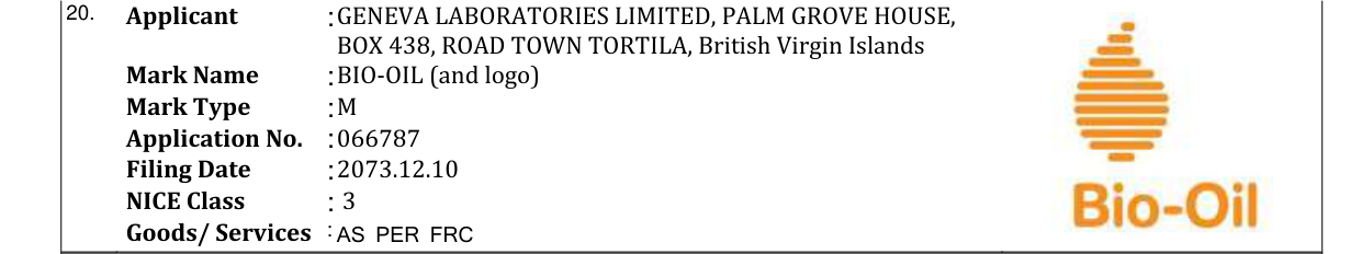 Original bulletin entry for BIO-OIL (and logo)