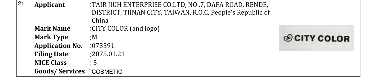 Original bulletin entry for CITY COLOR (and logo)