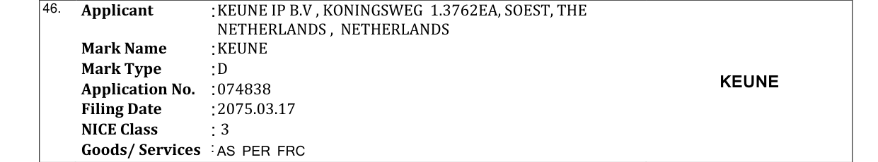 Original bulletin entry for KEUNE
