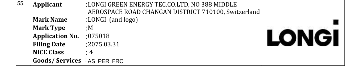 Original bulletin entry for LONGI (and logo)