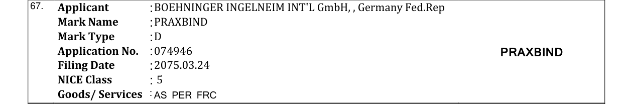 Original bulletin entry for PRAXBIND