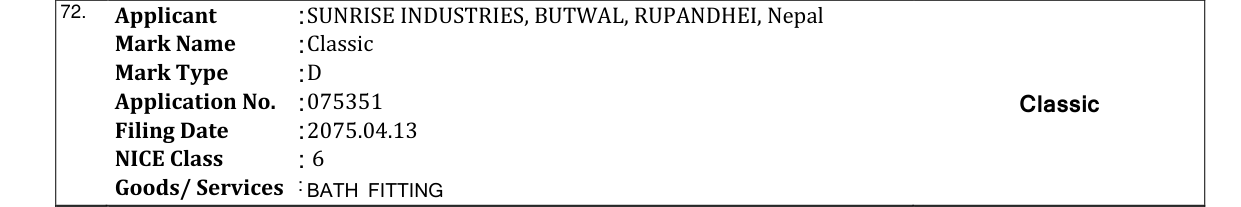 Original bulletin entry for Classic