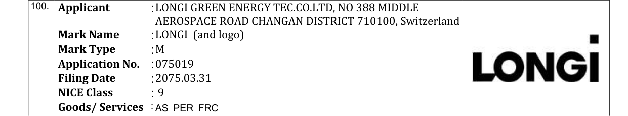 Original bulletin entry for LONGI (and logo)