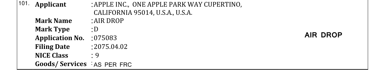 Original bulletin entry for AIR DROP