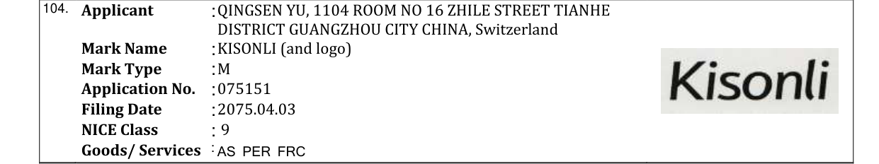 Original bulletin entry for KISONLI (and logo)