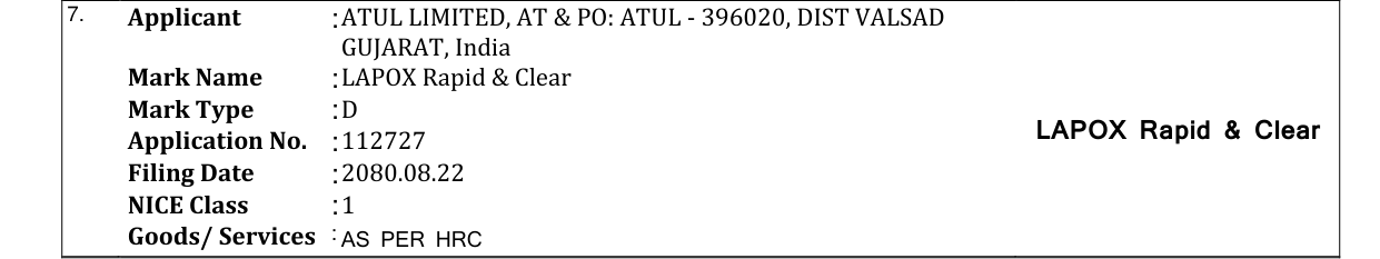 Original bulletin entry for LAPOX Rapid & Clear