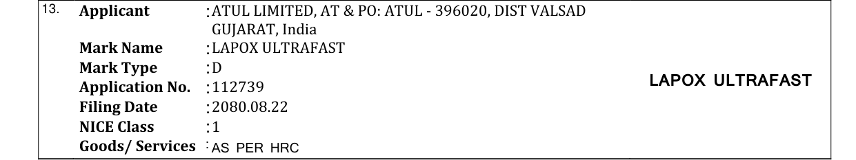 Original bulletin entry for LAPOX ULTRAFAST