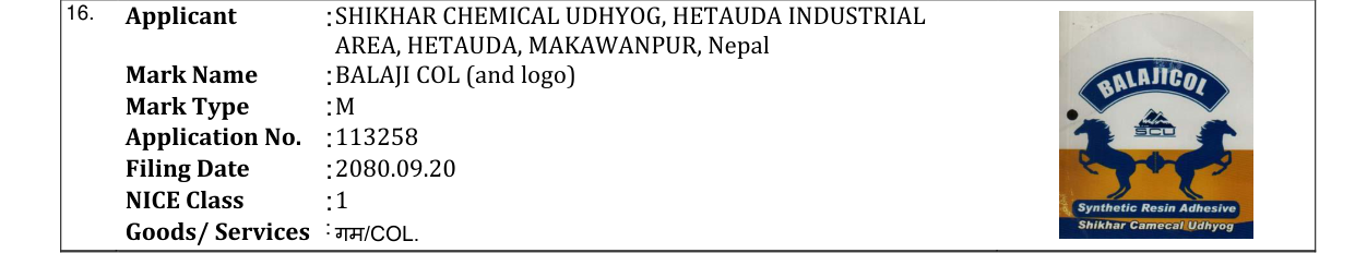 Original bulletin entry for BALAJI COL (and logo)