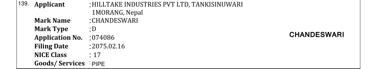 Original bulletin entry for CHANDESWARI
