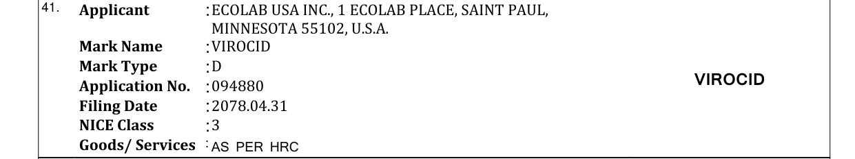 Original bulletin entry for VIROCID