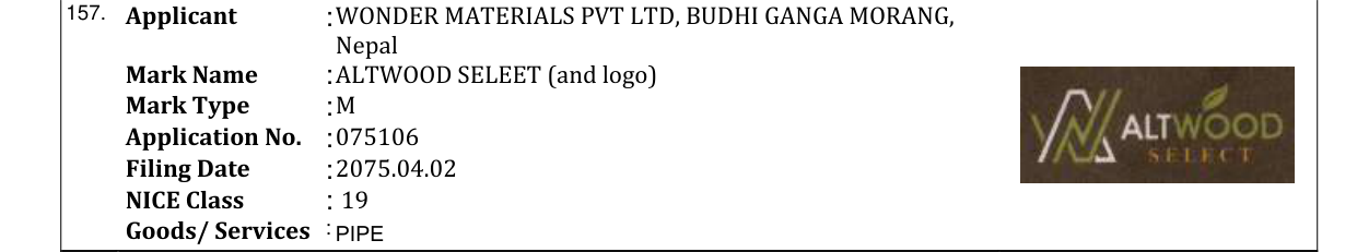 Original bulletin entry for ALTWOOD SELEET (and logo)