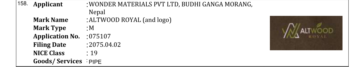 Original bulletin entry for ALTWOOD ROYAL (and logo)