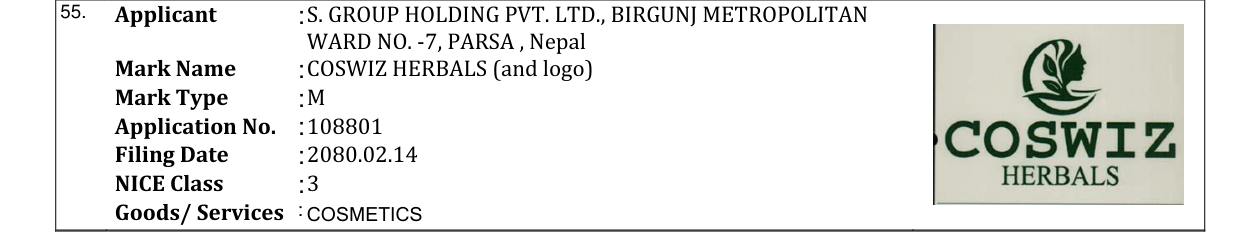 Original bulletin entry for COSWIZ HERBALS (and logo)
