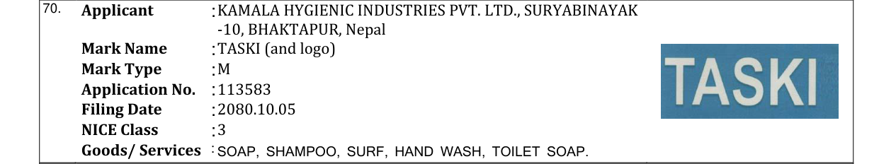 Original bulletin entry for TASKI (and logo)