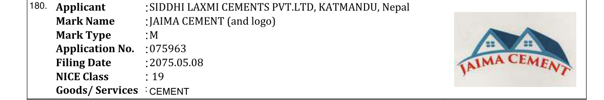Original bulletin entry for JAIMA CEMENT (and logo)